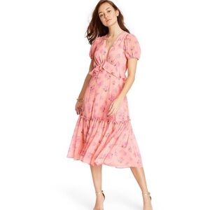 LoveShackFancy Pink Floral Midi Dress